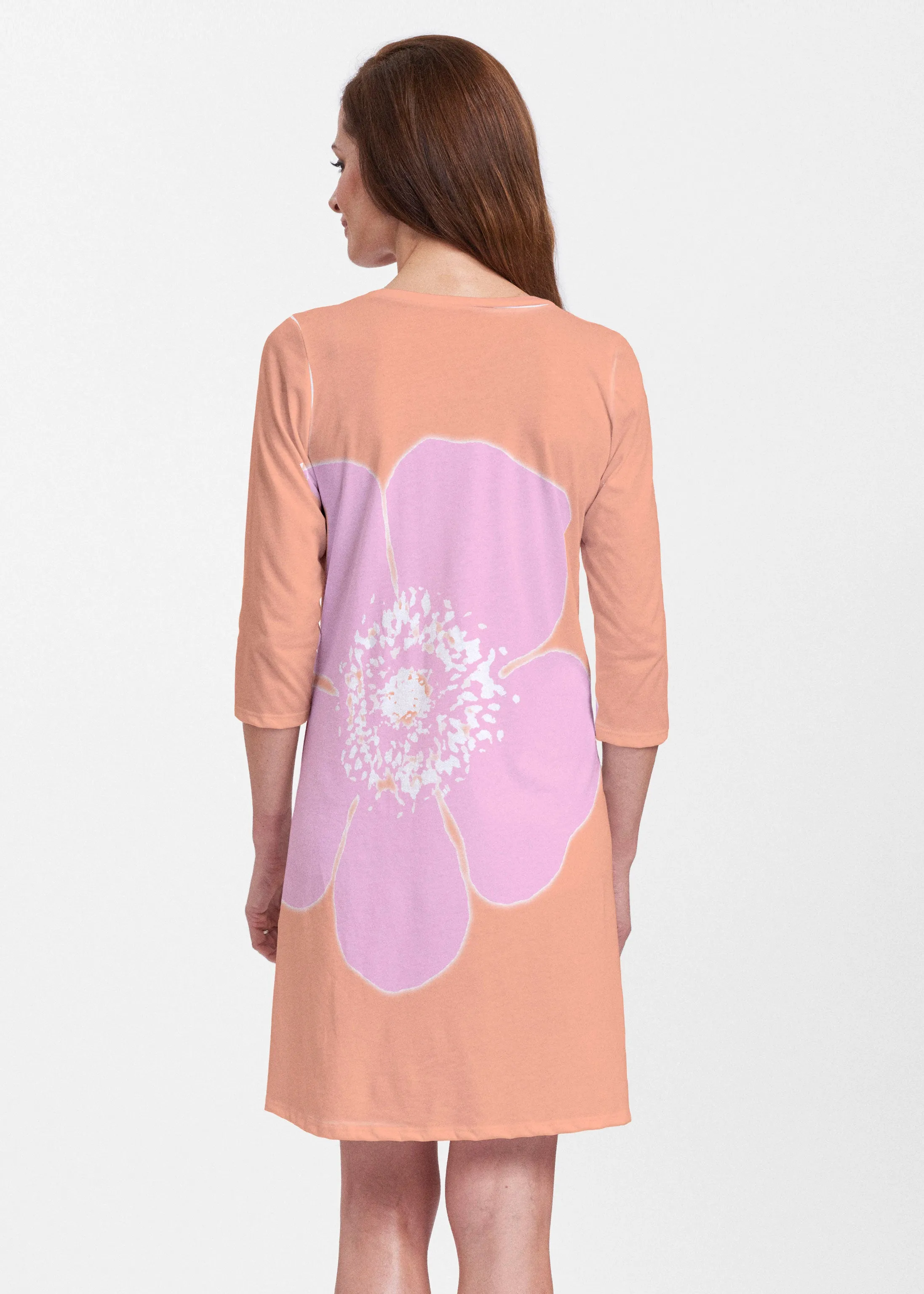 Poppy Orange-Pink (7108) ~ Classic V-neck Swing Dress