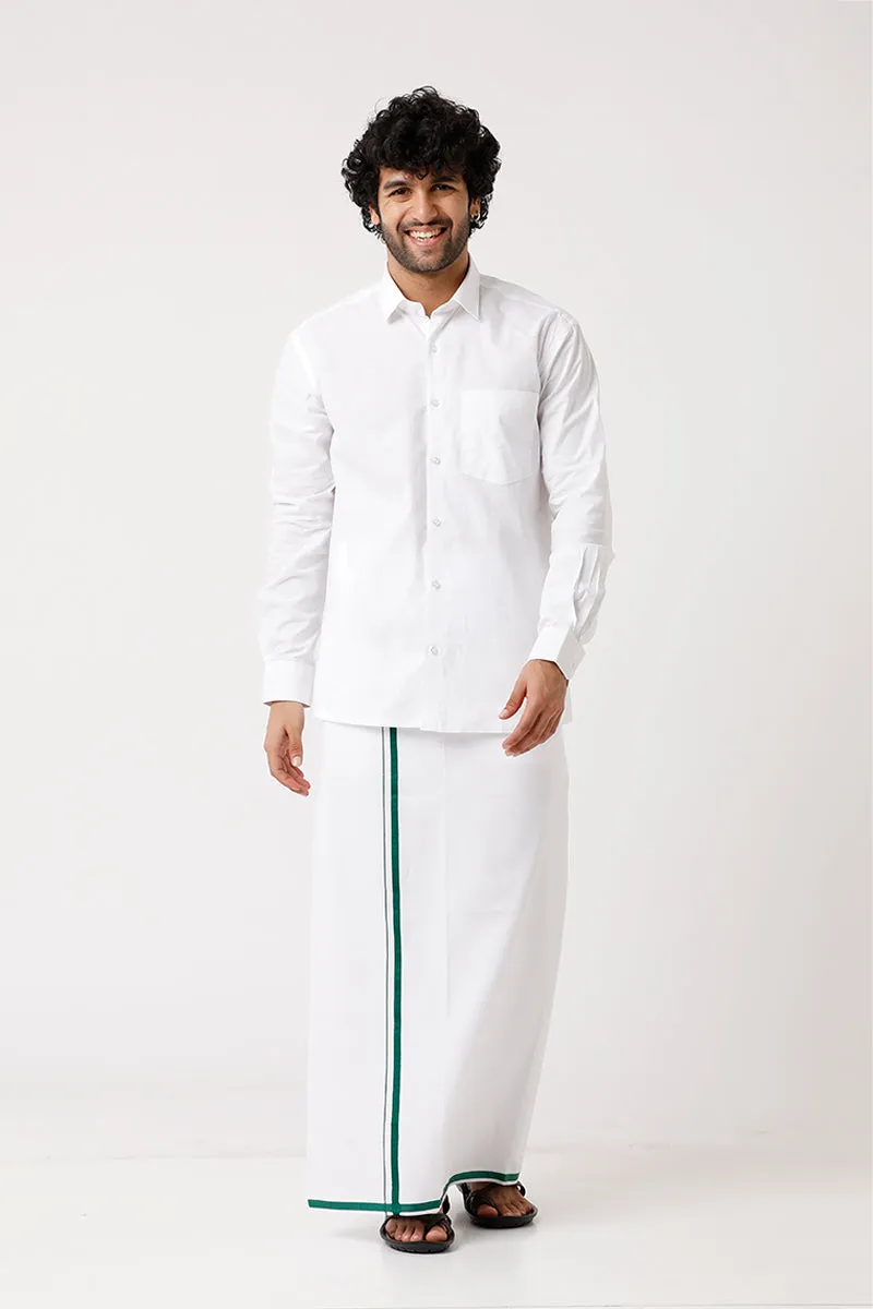 Premium - White Shirt And BB Fancy Single Dhoti Set For Men (Assorted Border) | Uathayam