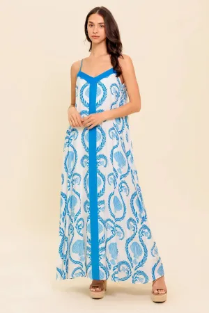 *PREORDER* Printed woven maxi dress: IVORY BLUE