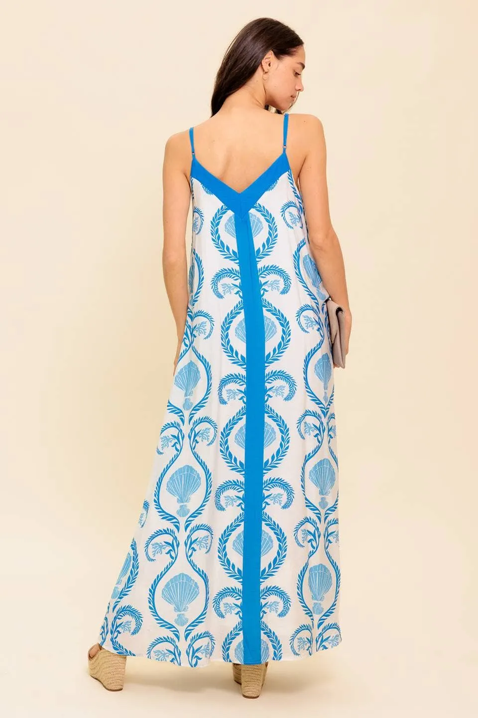 *PREORDER* Printed woven maxi dress: IVORY BLUE