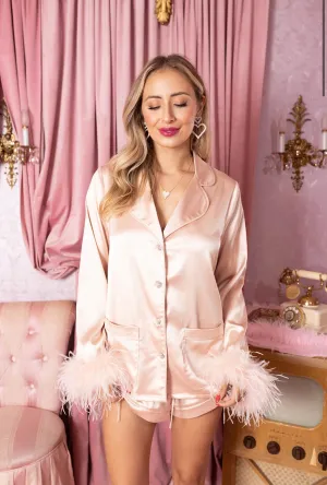 Prescott Feather Trim Pajama Set in Champagne