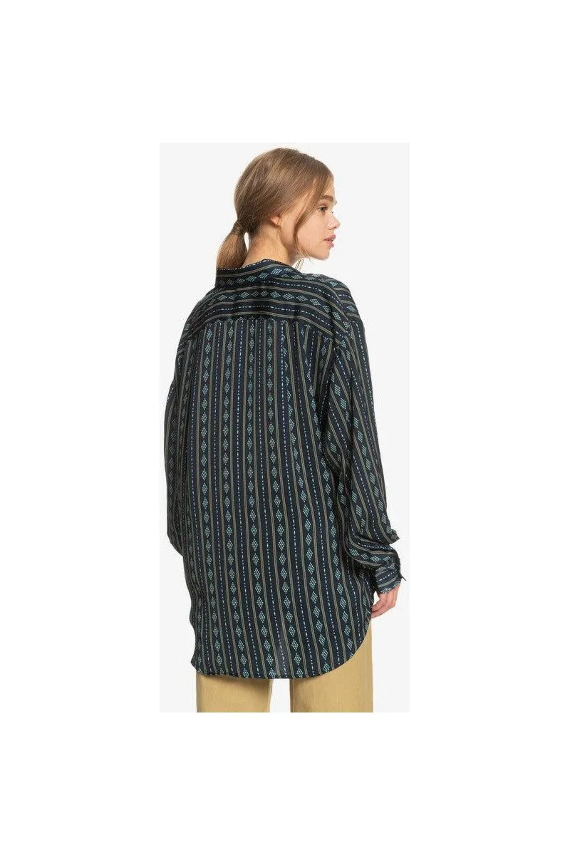 Quiksilver Diamond Stripe Long Sleeve Navy Shirt