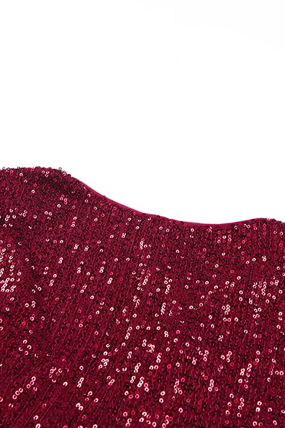 Red Deep V Neck Bell Sleeve Sequin Dress
