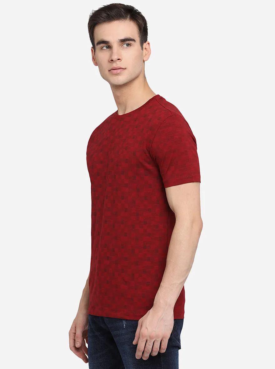 Red Printed Slim Fit T-Shirt | JadeBlue