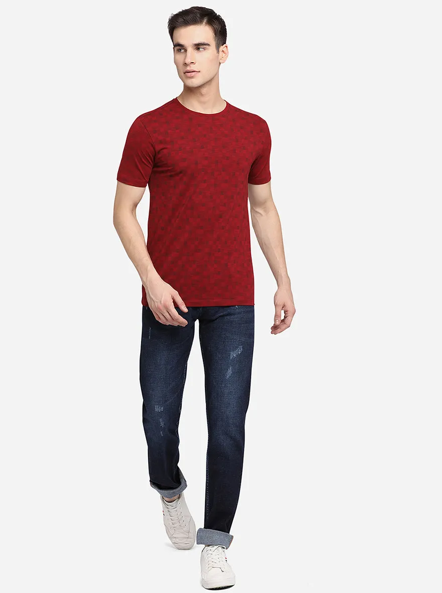 Red Printed Slim Fit T-Shirt | JadeBlue