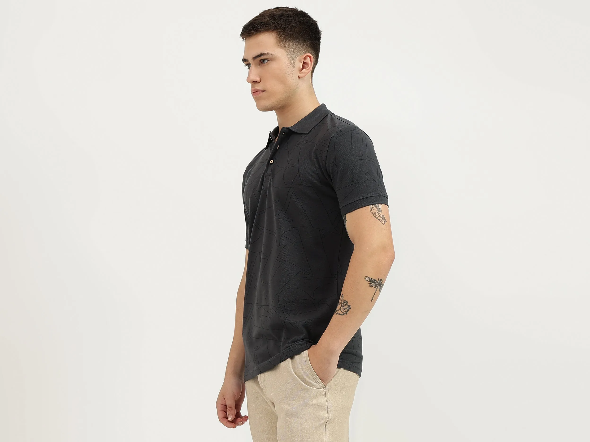 Regular Fit Polo Neck Printed T-Shirt