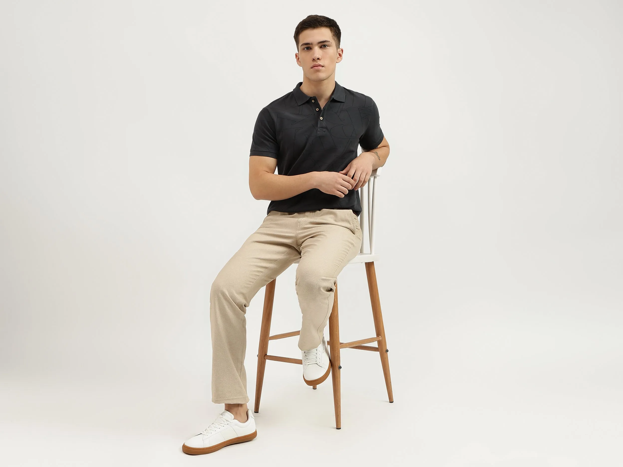 Regular Fit Polo Neck Printed T-Shirt