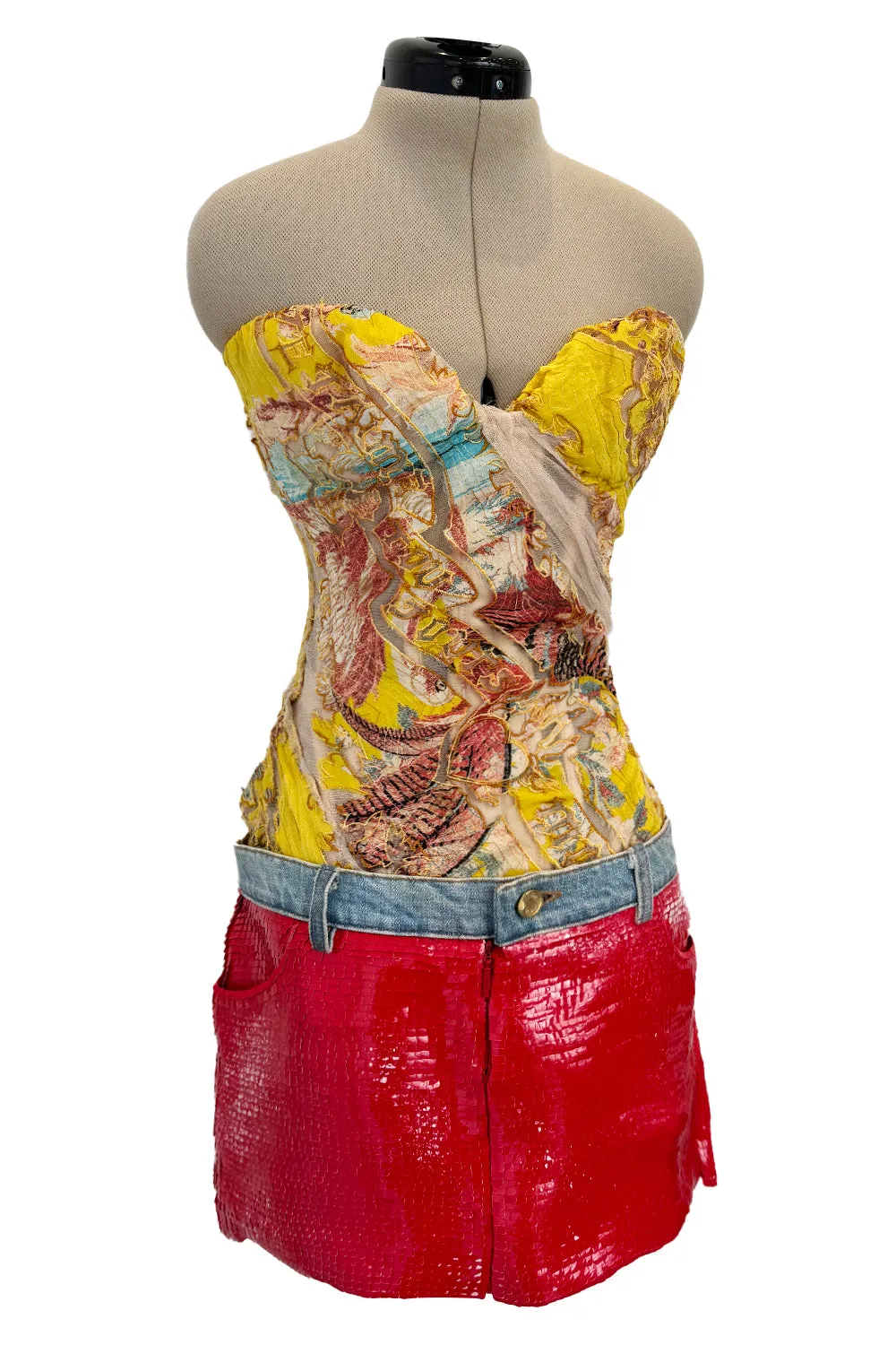 Roberto Cavalli Spring 2003 Yellow Corset & Red Sequin Mini