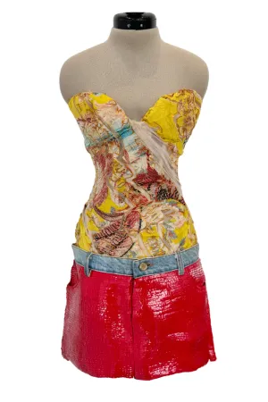 Roberto Cavalli Spring 2003 Yellow Corset & Red Sequin Mini