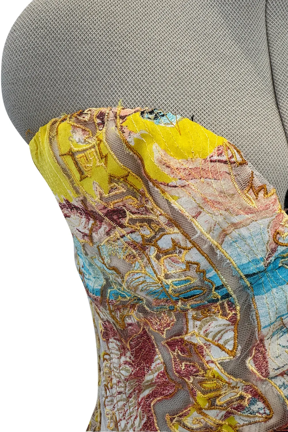 Roberto Cavalli Spring 2003 Yellow Corset & Red Sequin Mini
