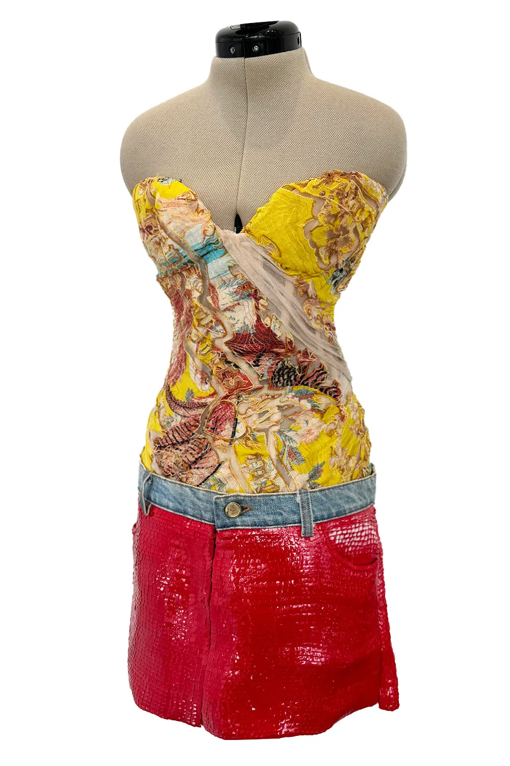 Roberto Cavalli Spring 2003 Yellow Corset & Red Sequin Mini