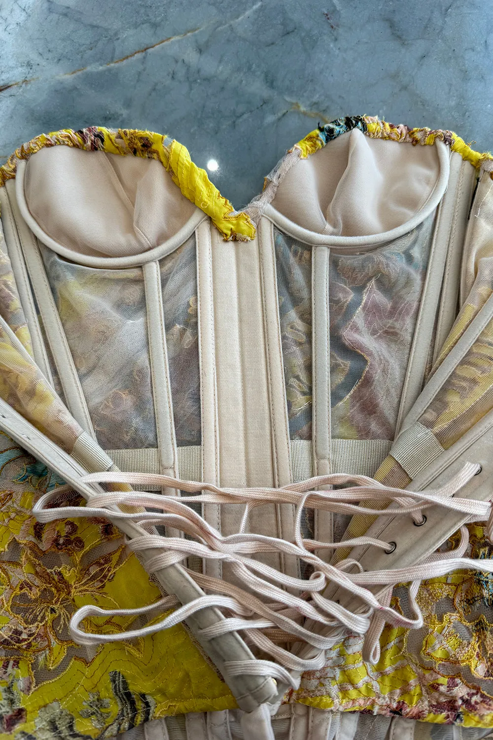 Roberto Cavalli Spring 2003 Yellow Corset & Red Sequin Mini
