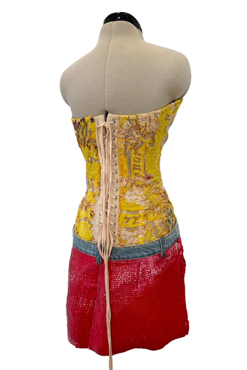 Roberto Cavalli Spring 2003 Yellow Corset & Red Sequin Mini