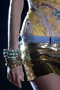 Roberto Cavalli Spring 2003 Yellow Corset & Red Sequin Mini