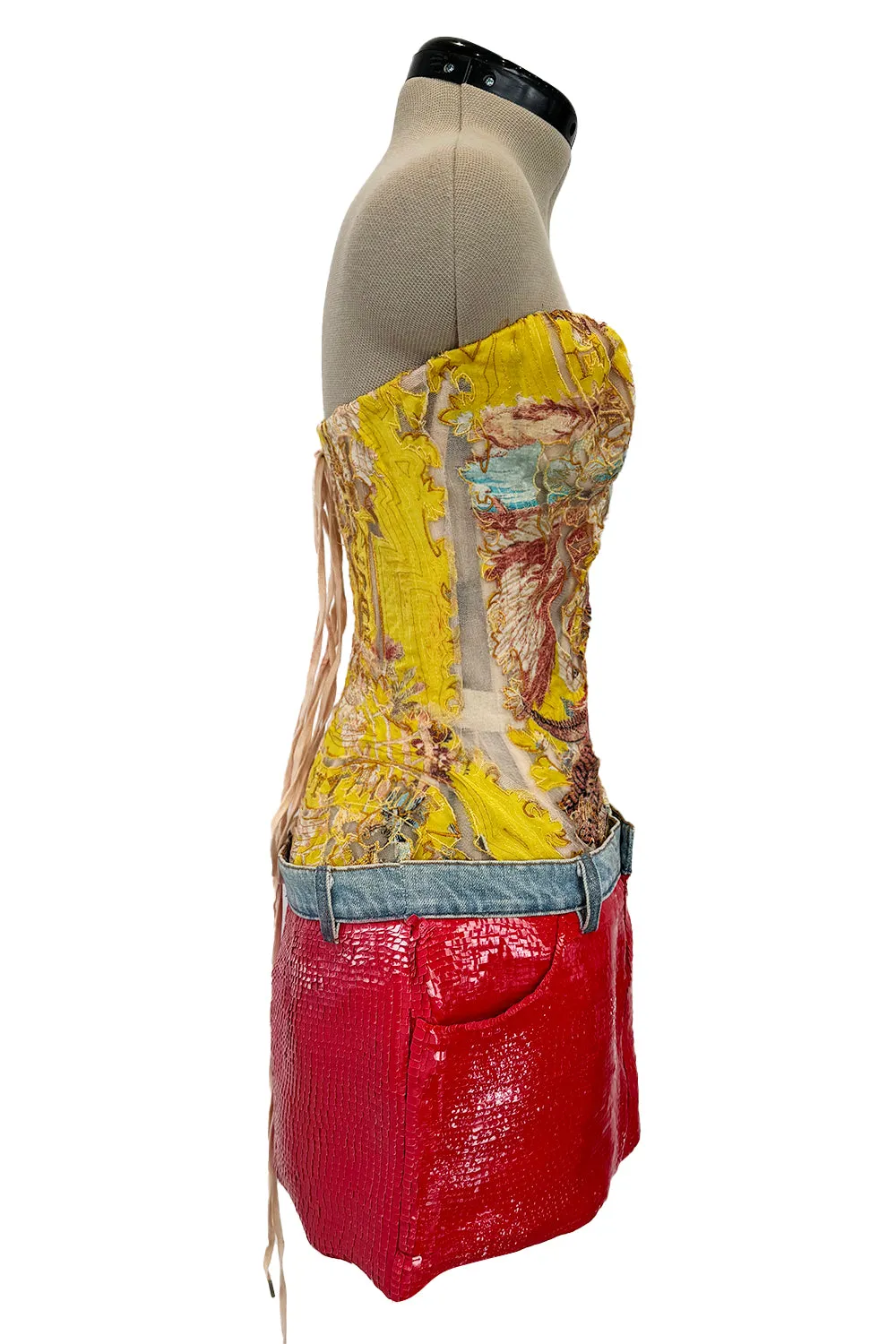 Roberto Cavalli Spring 2003 Yellow Corset & Red Sequin Mini