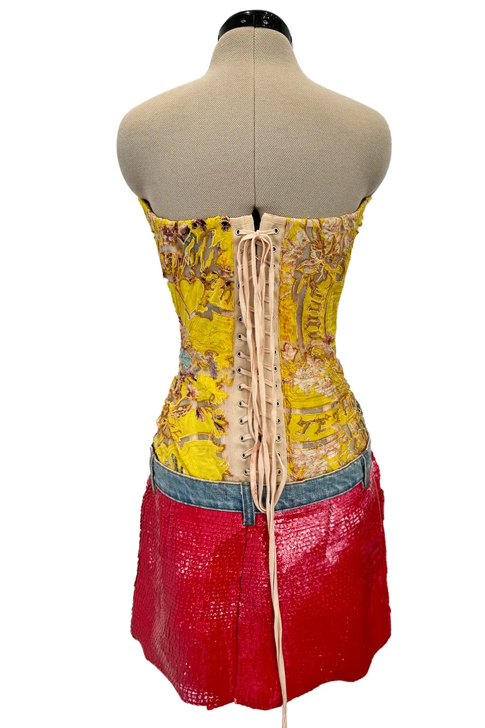 Roberto Cavalli Spring 2003 Yellow Corset & Red Sequin Mini