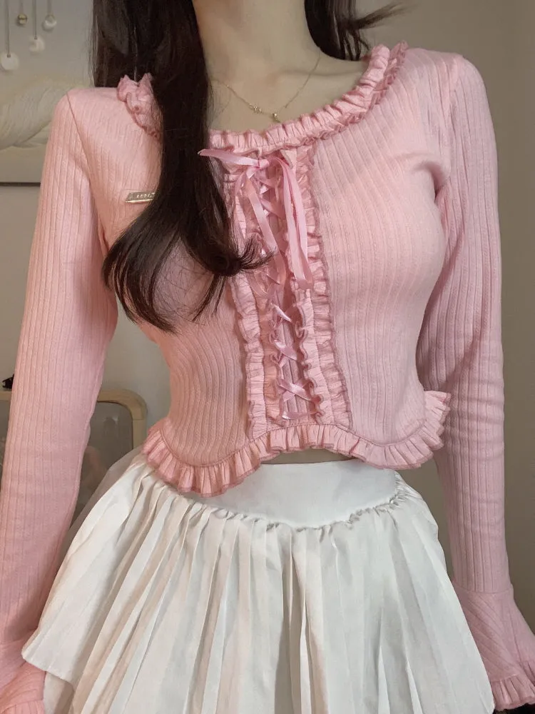 Rosy Ruffle Lace-Up Top