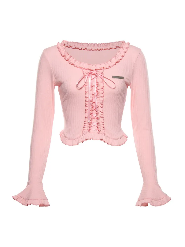 Rosy Ruffle Lace-Up Top