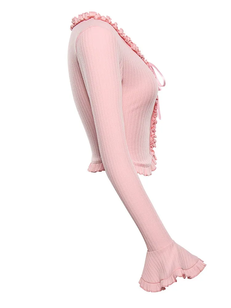 Rosy Ruffle Lace-Up Top