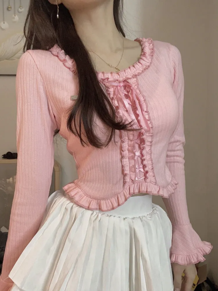 Rosy Ruffle Lace-Up Top