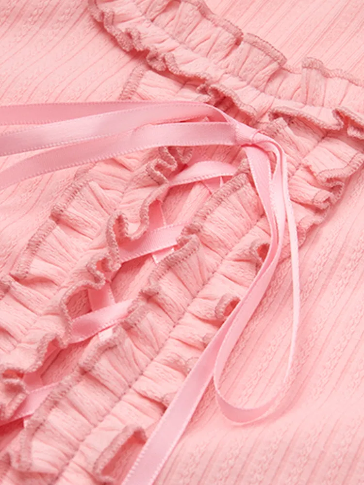 Rosy Ruffle Lace-Up Top