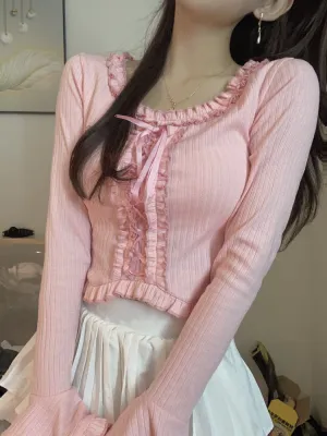Rosy Ruffle Lace-Up Top