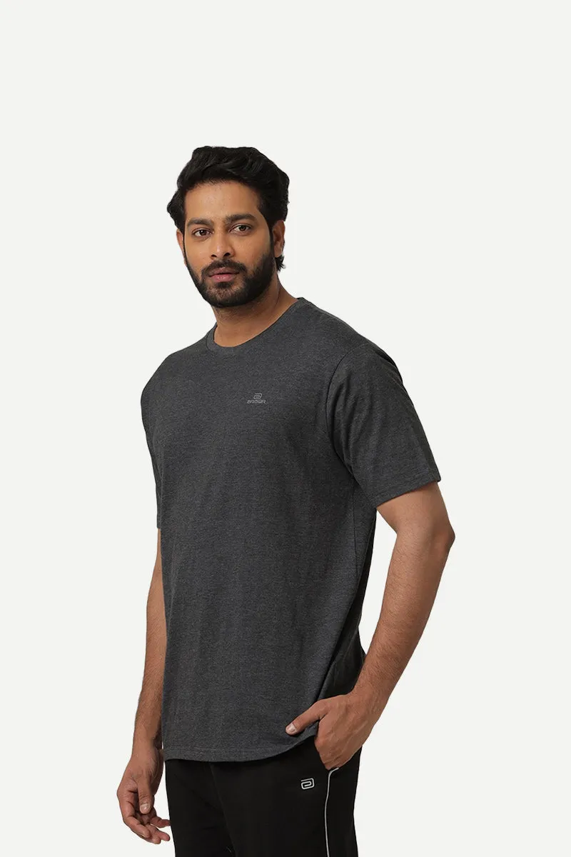 Round Neck - Charcoal Melange Solid T-Shirt For Men | Ariser
