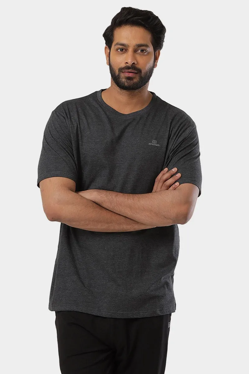 Round Neck - Charcoal Melange Solid T-Shirt For Men | Ariser
