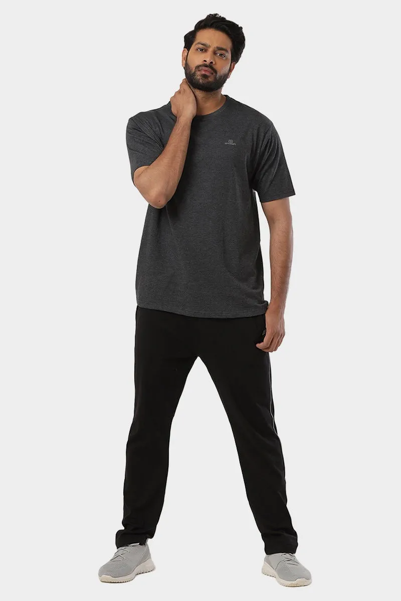 Round Neck - Charcoal Melange Solid T-Shirt For Men | Ariser