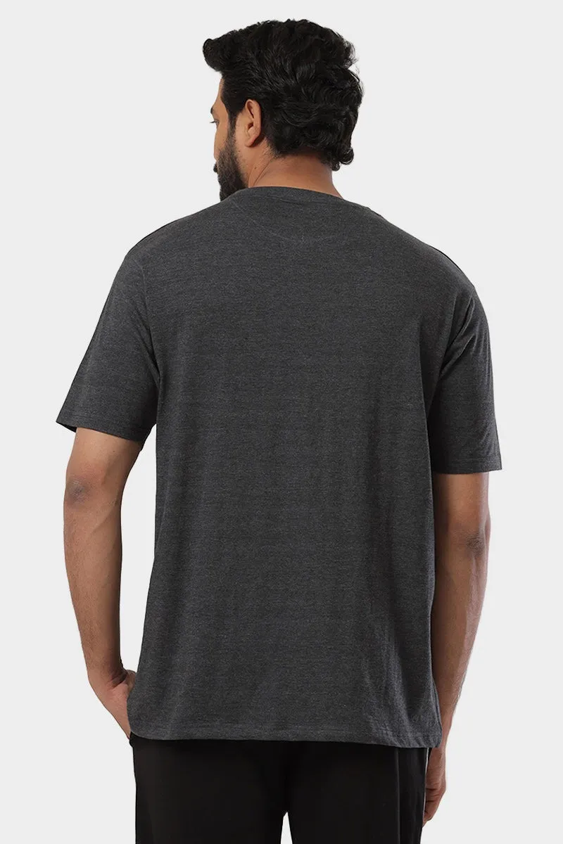 Round Neck - Charcoal Melange Solid T-Shirt For Men | Ariser