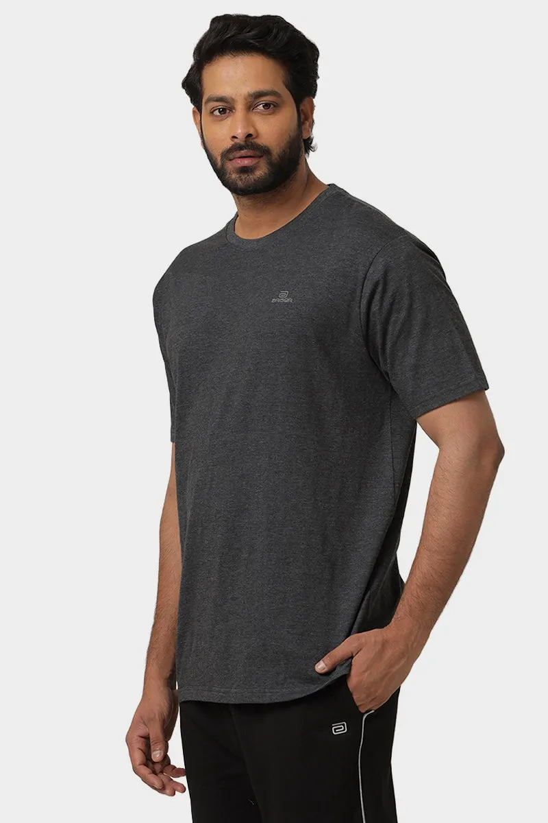 Round Neck - Charcoal Melange Solid T-Shirt For Men | Ariser