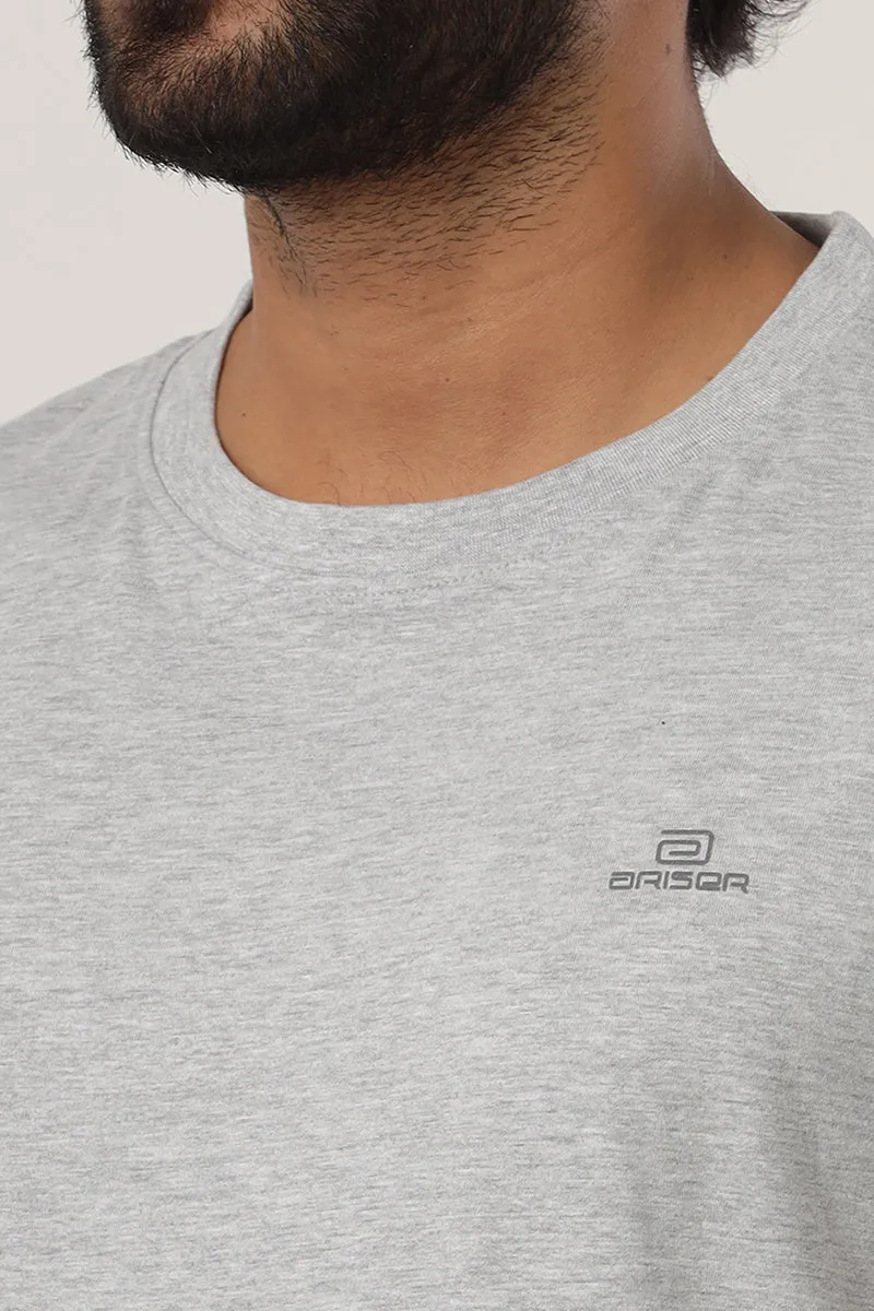 Round Neck - Gray Melange Solid T-Shirt For Men | Ariser