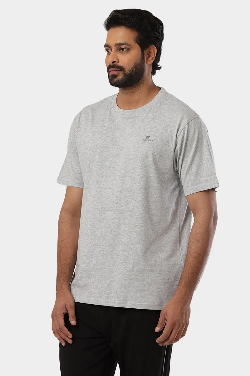 Round Neck - Gray Melange Solid T-Shirt For Men | Ariser