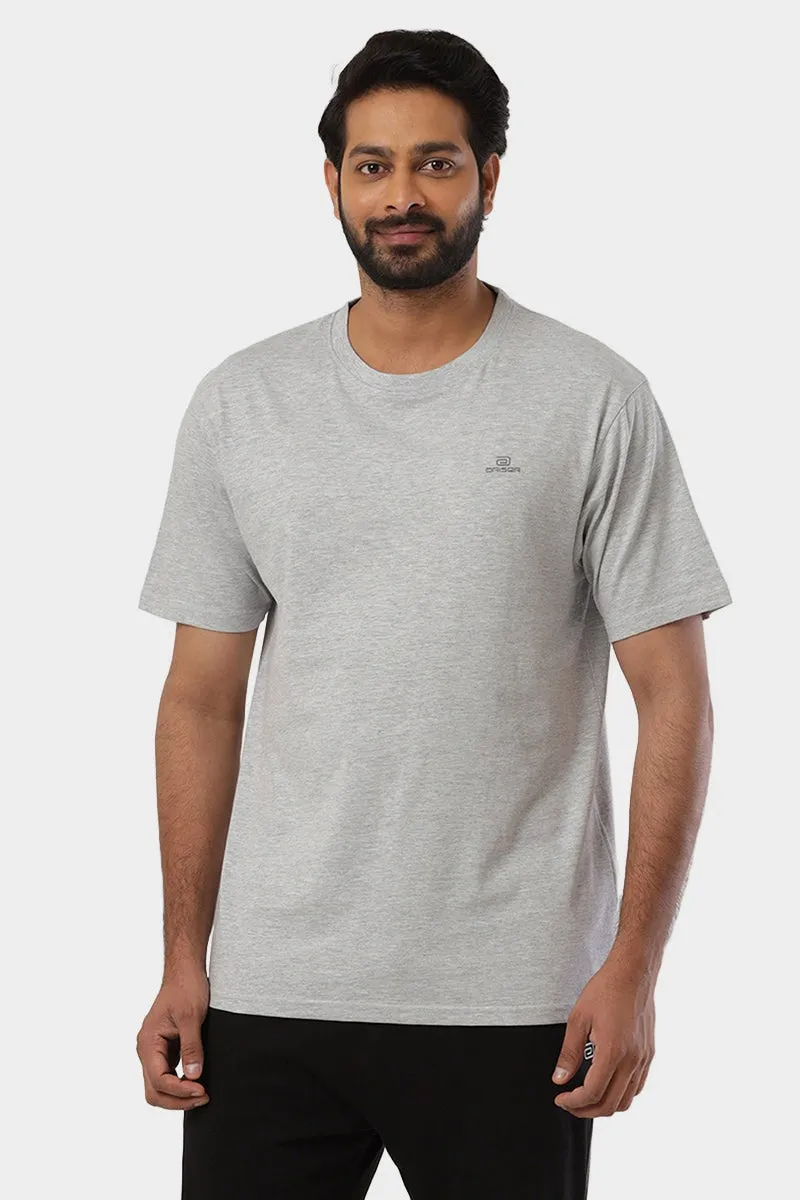 Round Neck - Gray Melange Solid T-Shirt For Men | Ariser