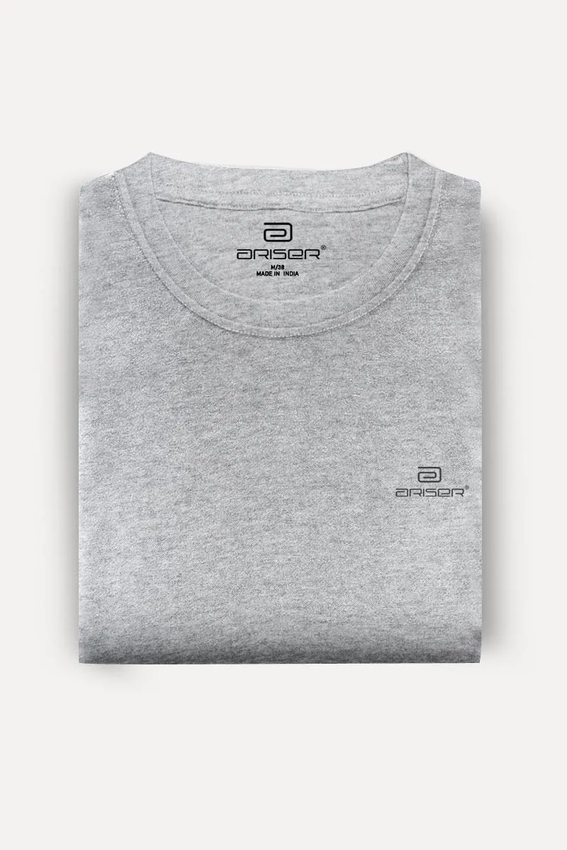 Round Neck - Gray Melange Solid T-Shirt For Men | Ariser