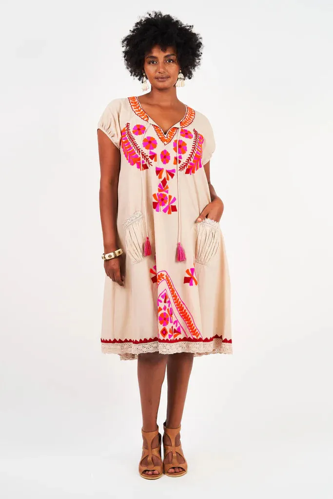 Sao Paulo Dress Camellia Embroidery - Moonbeam