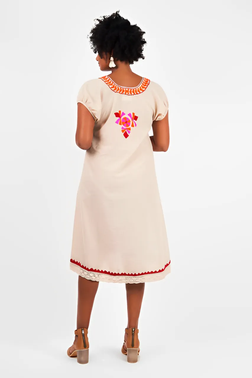 Sao Paulo Dress Camellia Embroidery - Moonbeam