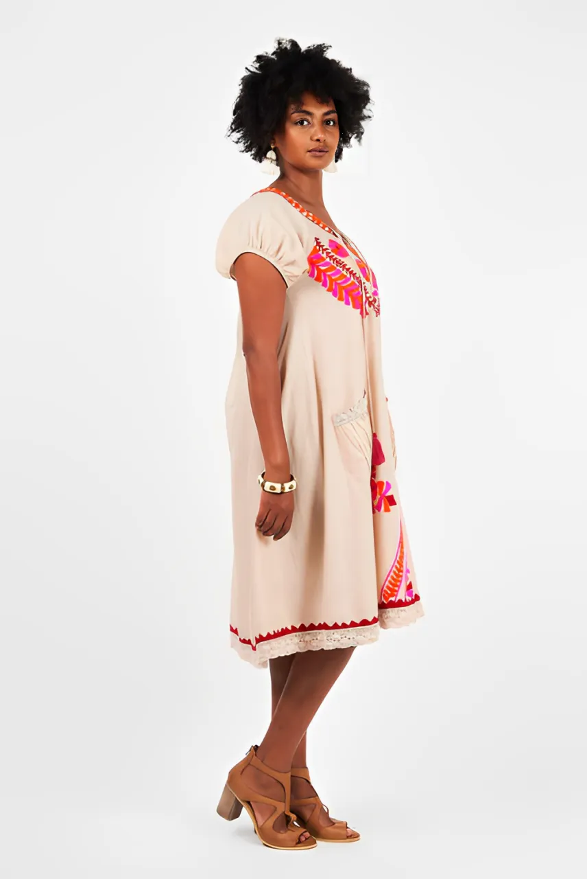 Sao Paulo Dress Camellia Embroidery - Moonbeam