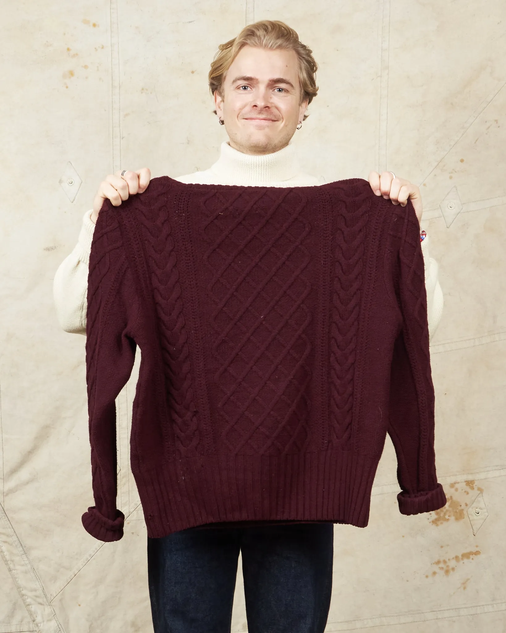 Second Hand Levi's Vintage Clothing Cable Knit Shawl Collar Sweater Size M