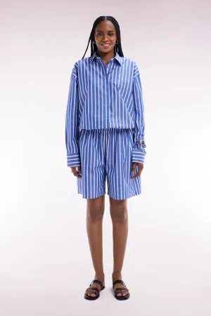 Short en coton bleu à rayures blanches coupe Oversized
