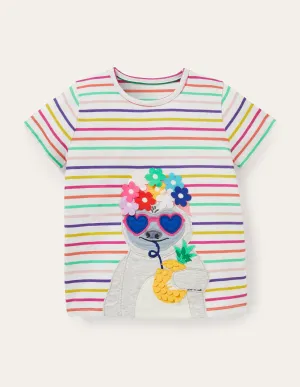 Short-sleeved Appliqué T-shirt-Pop Pansy / Bluebell Sloth
