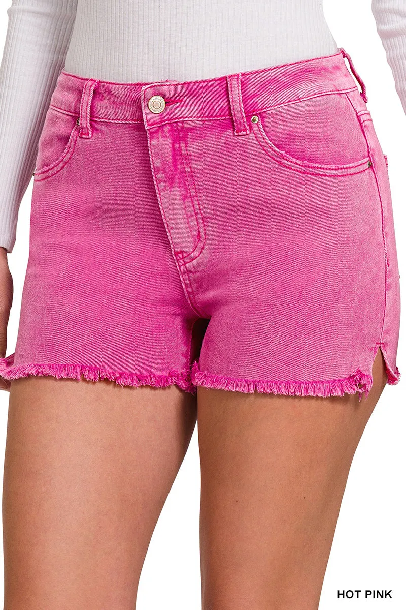 Show Your Legs Acid Washed Frayed Shorts-Multiple Colors Available