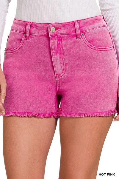 Show Your Legs Acid Washed Frayed Shorts-Multiple Colors Available