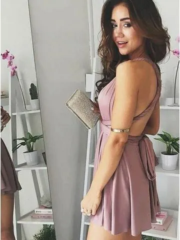 Simple Dusty Pink Cheap Short Homecoming Dresses 2018, BDY0339