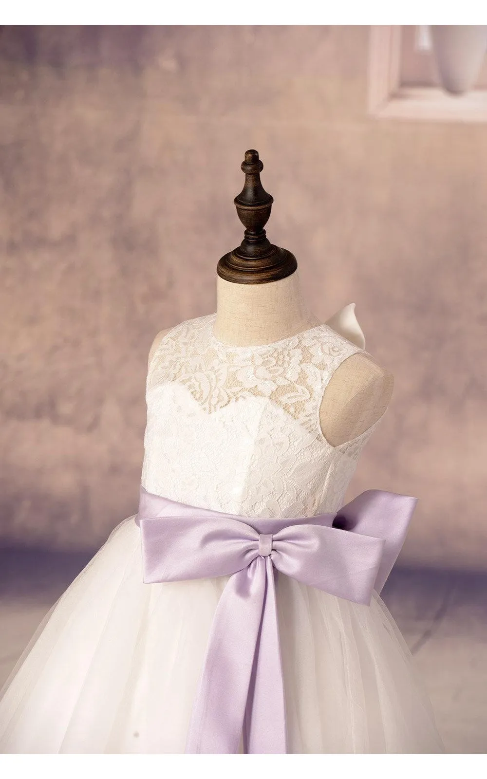 Sleeveless A-line Tulle Flower Girl Dress With Lace Top and Satin Sash-ET_401627