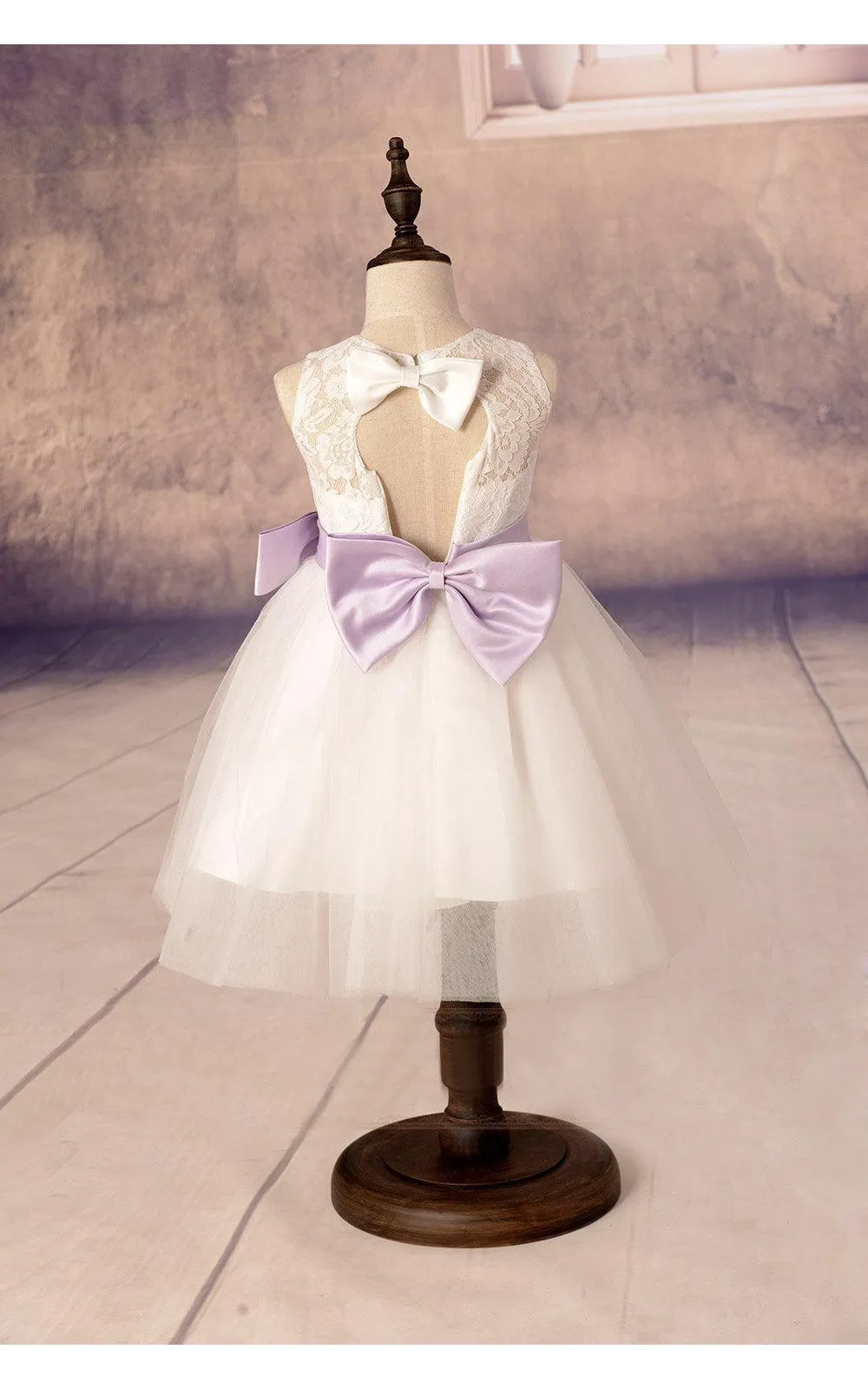Sleeveless A-line Tulle Flower Girl Dress With Lace Top and Satin Sash-ET_401627
