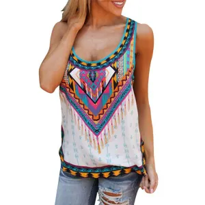 Sleeveless T Shirt Women Vintage Retro Ethnic T-Shirts Print Colorful Pattern tshirt Tops Plus Size