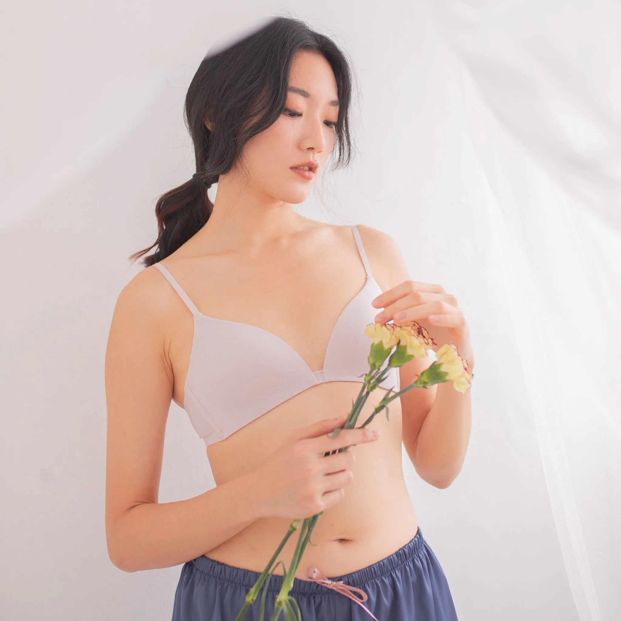 Snuggly Lightly-Lined Wireless Bra (Cotton x Modal Blend Fabric) in Dusty Pink (Size XL Only)