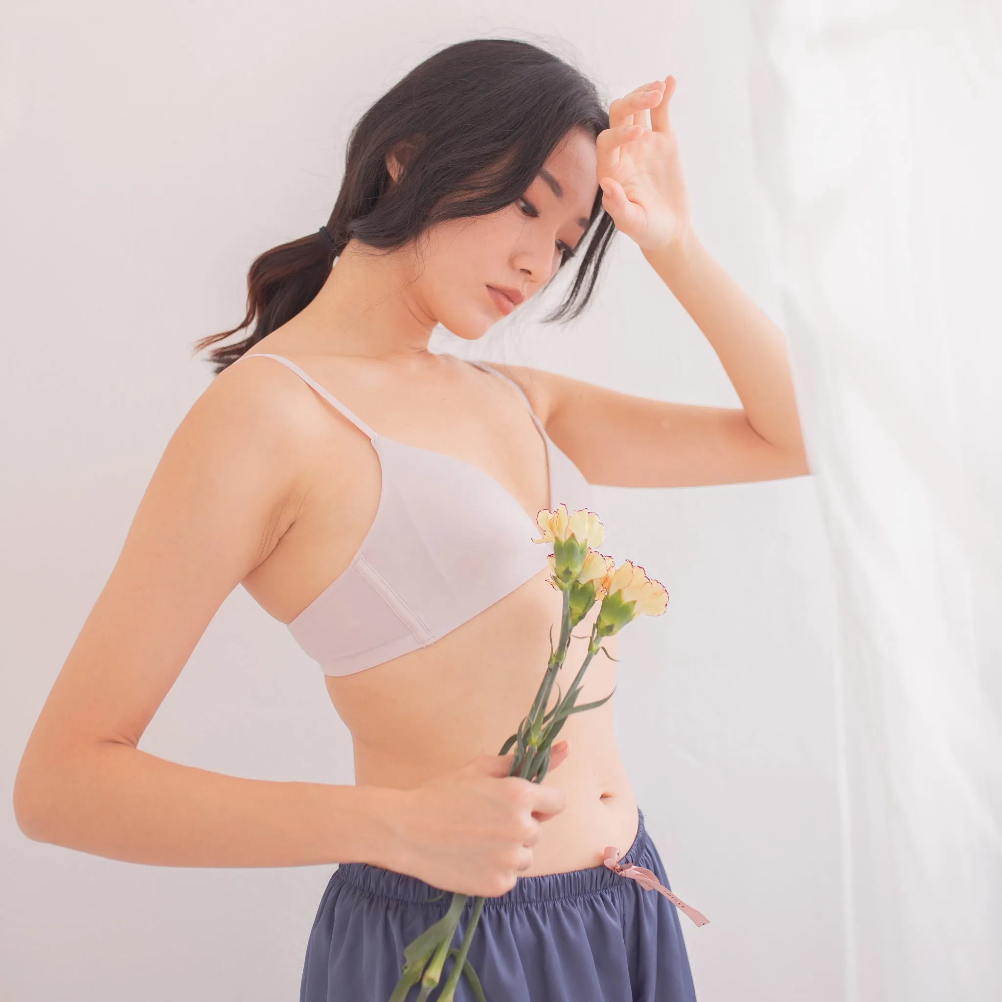 Snuggly Lightly-Lined Wireless Bra (Cotton x Modal Blend Fabric) in Dusty Pink (Size XL Only)