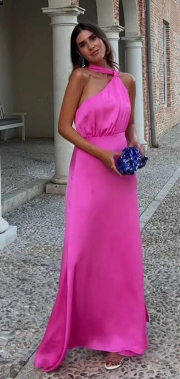 Soft One-shoulder Sleeveless Mermaid Satin Long Prom Dresses Online, OL535